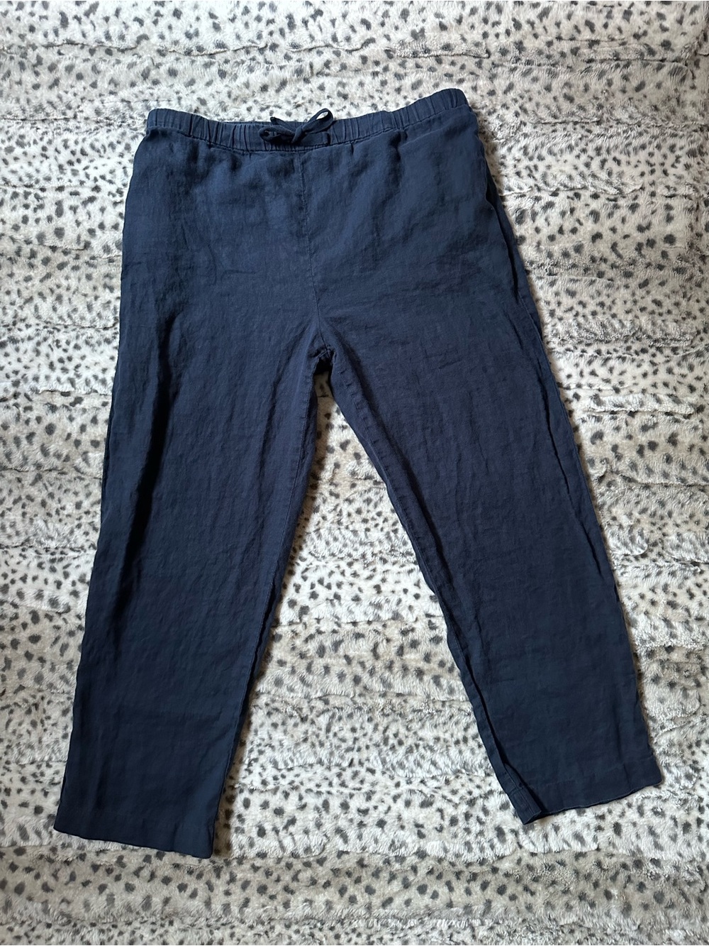 Quince Women’s Navy Blue 100% Linen Ankle Length Wide Leg Pants